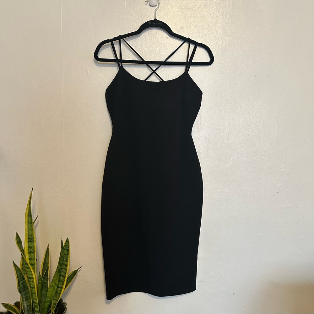 Fashion Nova Black Midi Bodycon Dress with Spaghetti Straps Size L